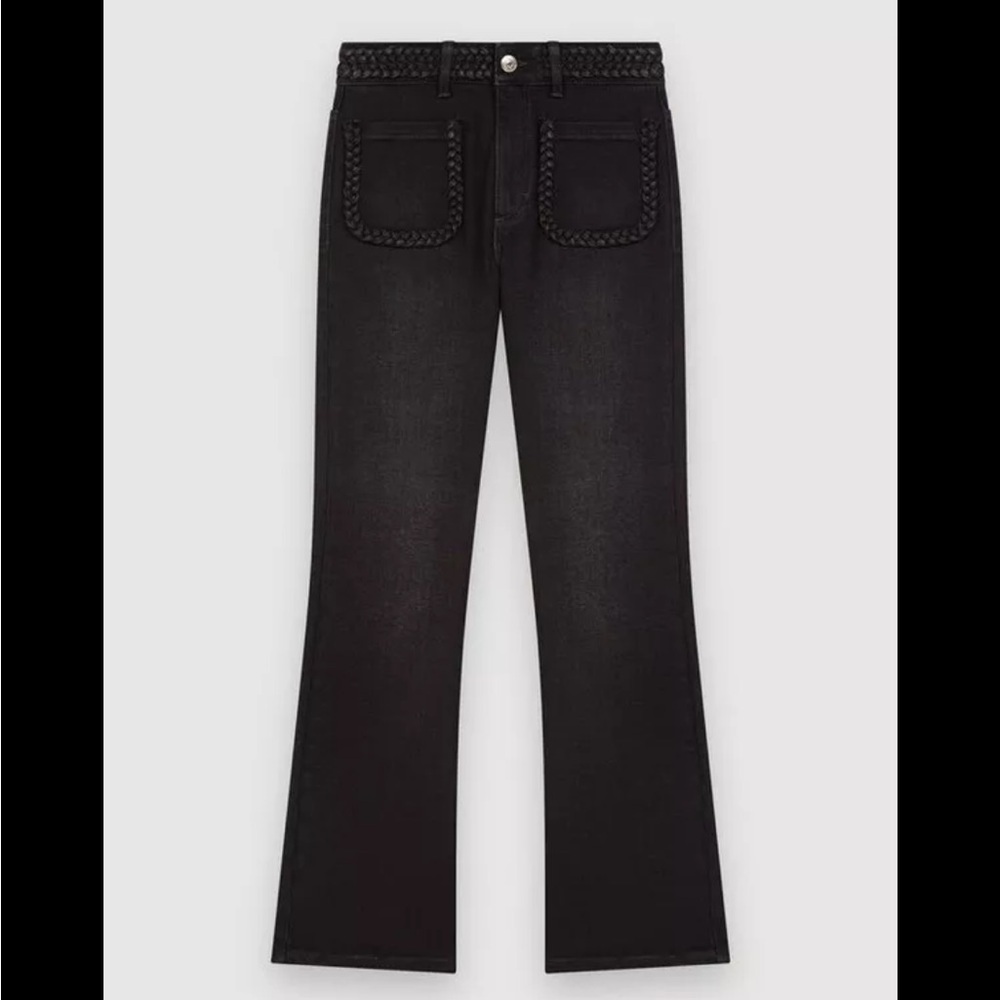 Maje Platane Braided Trim Flare Jeans Black - Picture 2 of 10